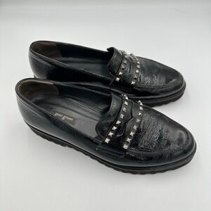 Paul Green Black Patent Leather Studded Loafers Platform Chunky Sole Size 8